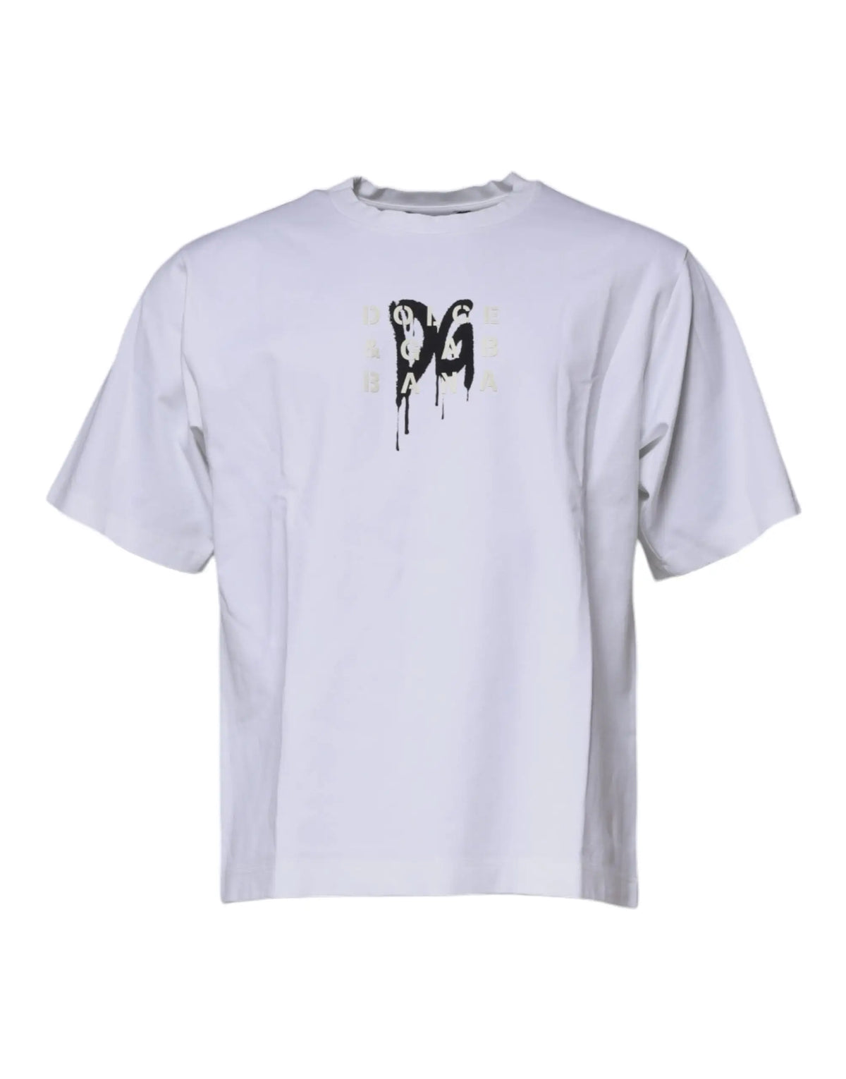 Dolce & gabbana t-shirt blanc oversized en coton avec logo dg noir en motif coulure sur la poitrine