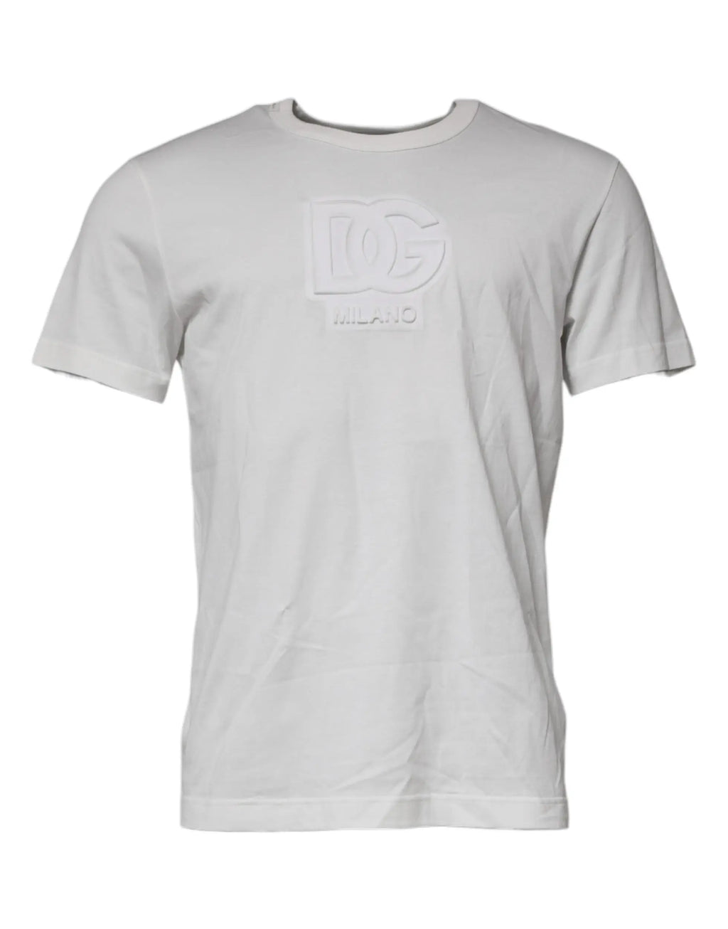 T-shirt blanc dolce & gabbana en coton avec logo dg embossé subtil sur la poitrine