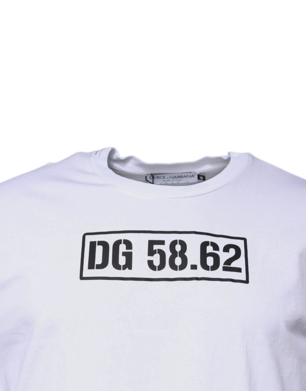 T-shirt blanc dolce & gabbana en coton avec logo dg 58.62 noir imprimé en bloc sur le devant