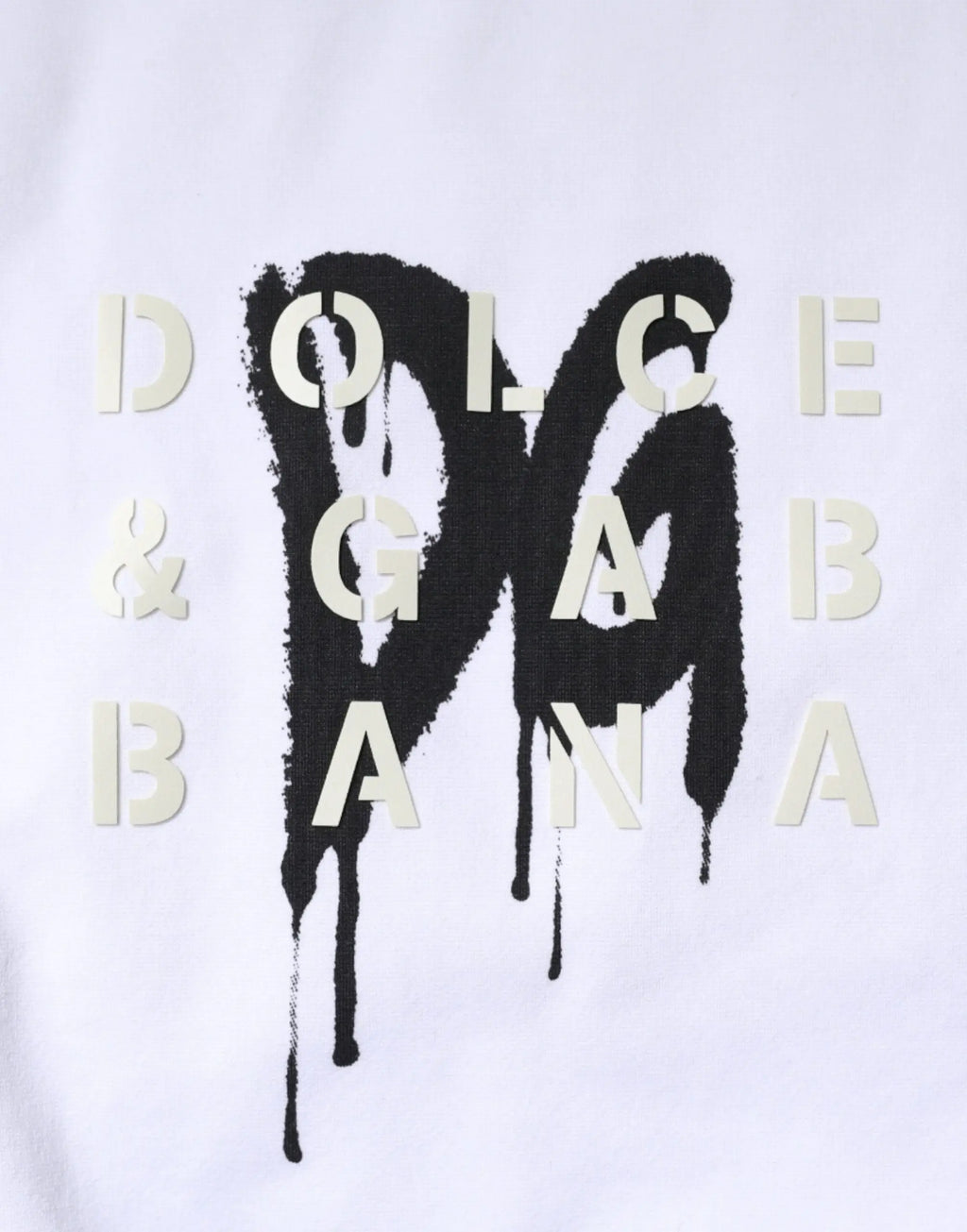 T-shirt blanc dolce & gabbana en coton avec logo dg noir style graffiti et lettres crème effet peinture qui coule