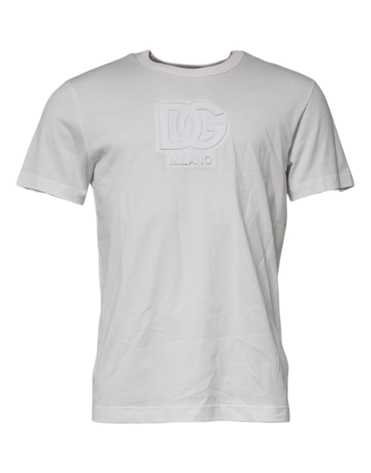 T-shirt blanc dolce & gabbana en coton avec logo dg embossé subtil sur la poitrine