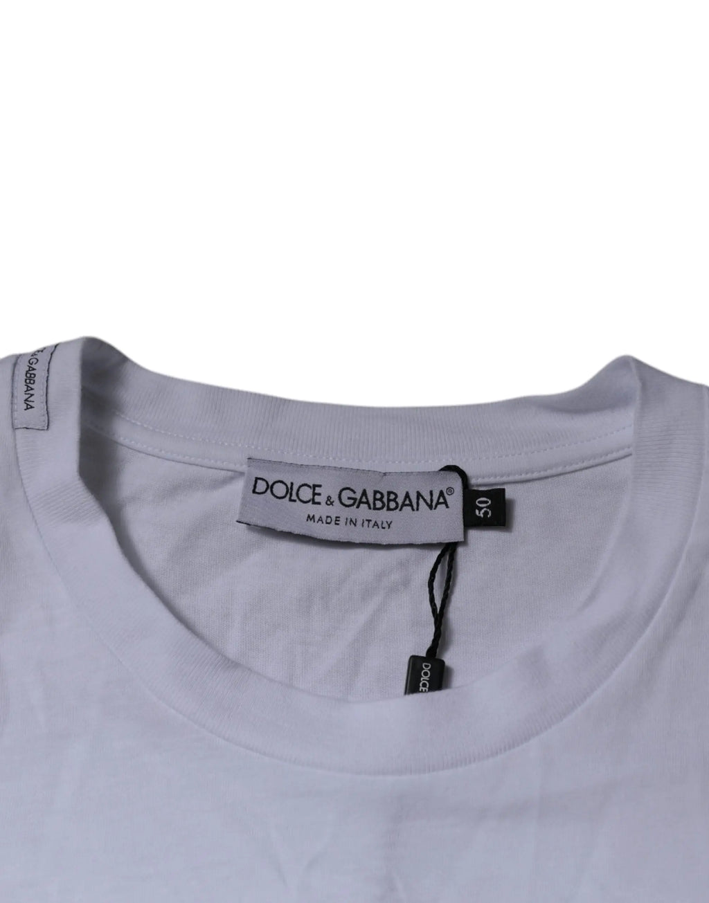 T-shirt blanc dolce & gabbana en coton avec col rond classique et étiquette made in italy visible