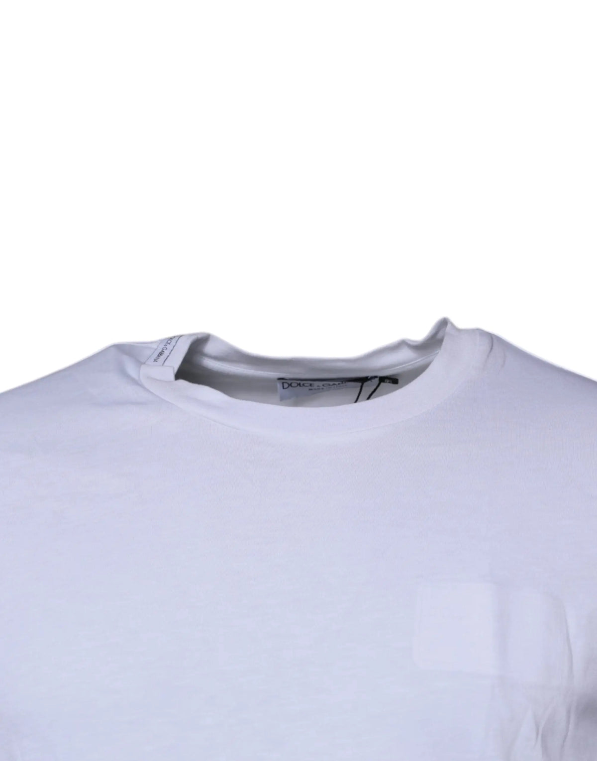 T-shirt blanc dolce & gabbana en coton avec col rond texturé et petit logo à lencolure