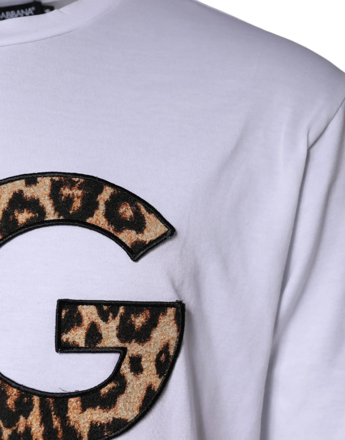 T-shirt dolce gabbana blanc en coton avec lettre g brodée léopard sur la poitrine