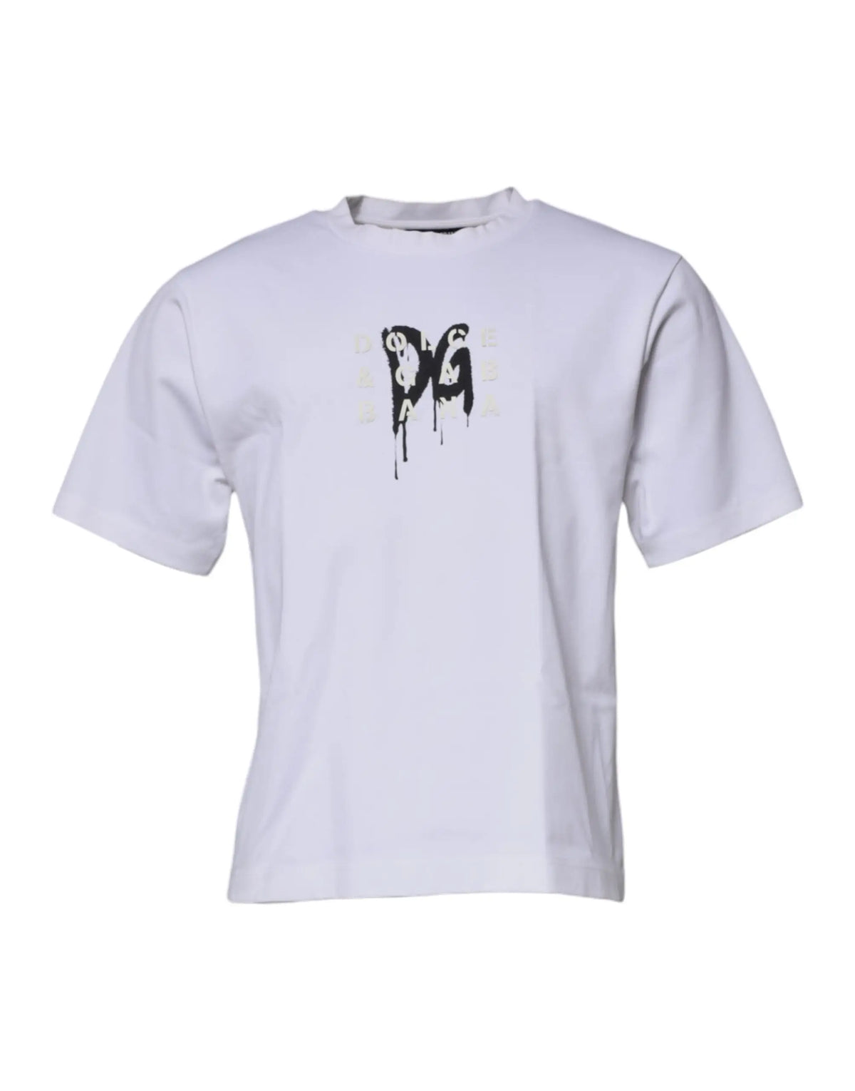 T-shirt blanc dolce & gabbana à manches courtes avec logo dg noir style graffiti et effet peinture dégoulinante sur la poitrine