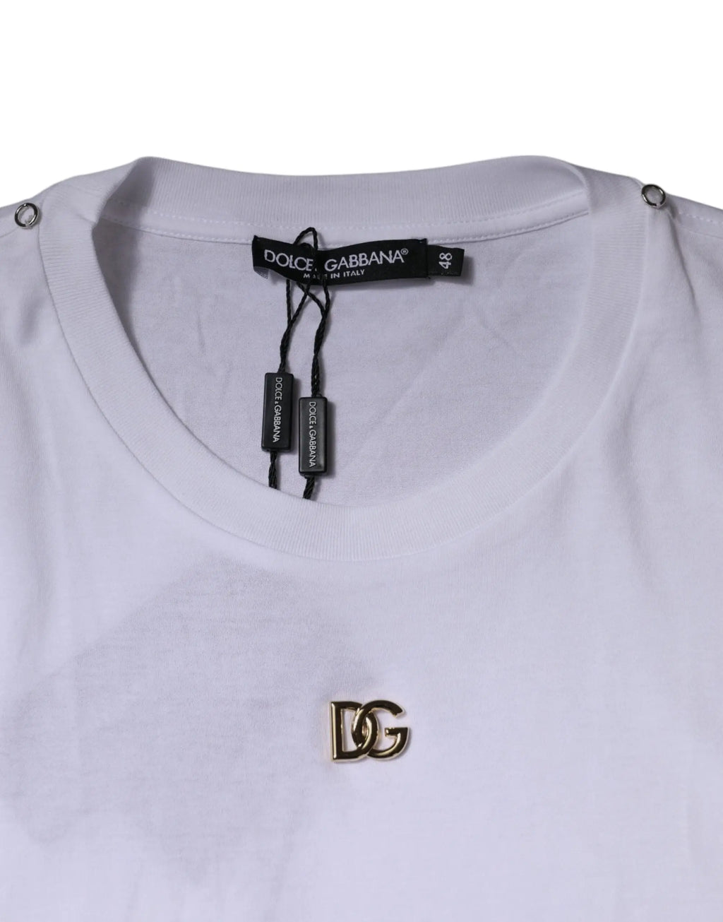 T shirt blanc dolce & gabbana à col rond avec logo dg doré et étiquette noire taille 48