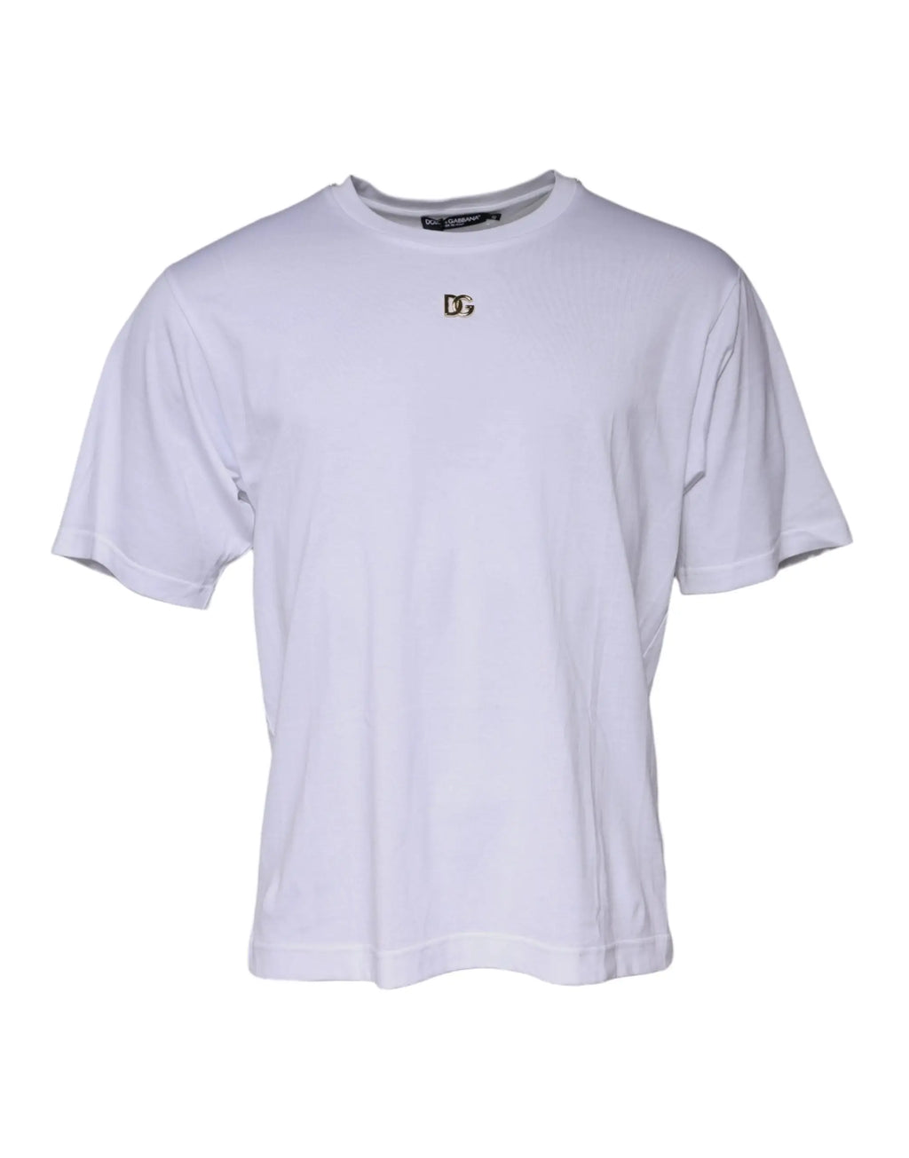 T-shirt blanc en coton dolce & gabbana avec logo dg brodé sur la poitrine à col rond et manches courtes