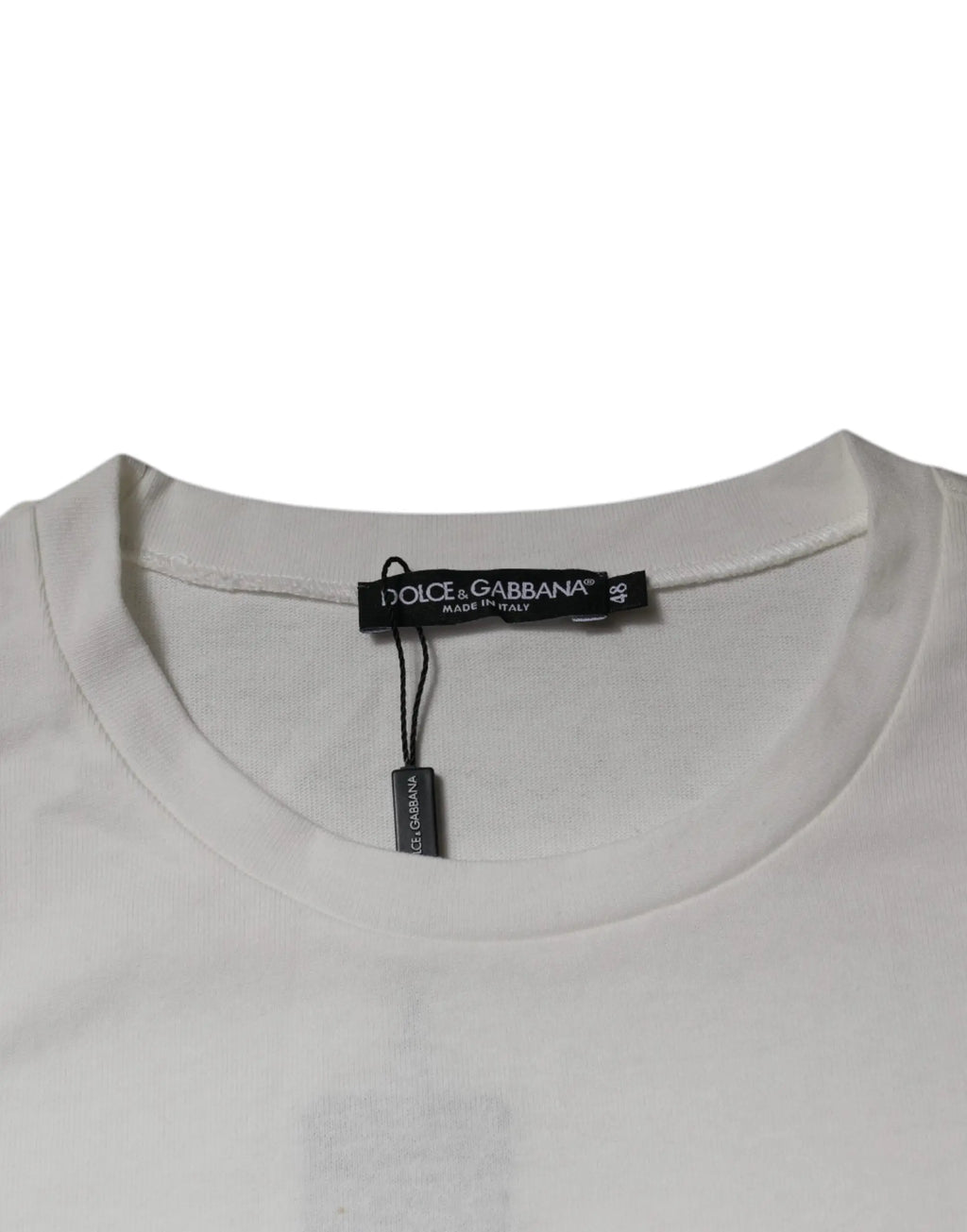 Dolce & gabbana t-shirt blanc en coton avec col rond et étiquette noire made in italy visible