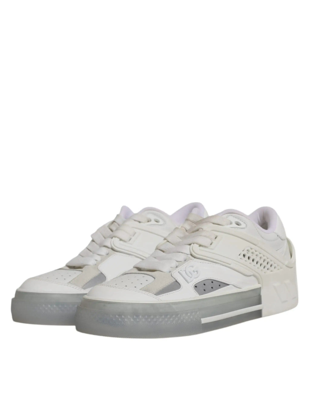 Baskets dolce & gabbana dg logo custom 2.zero blanches et grises avec panneaux perforés et semelle translucide en caoutchouc