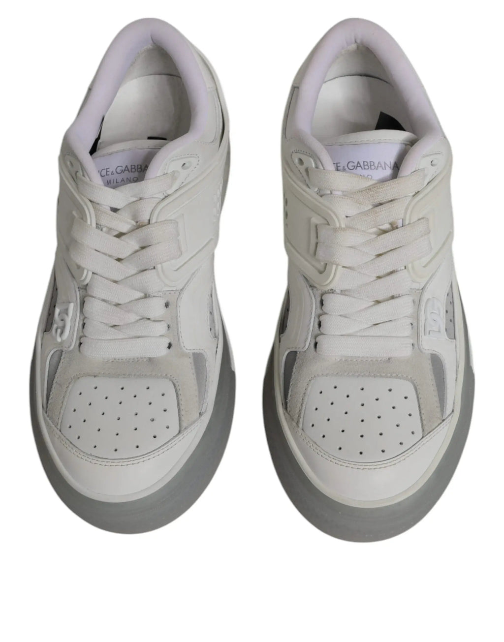 Baskets dolce & gabbana blanches dg logo custom 2.zero avec panneaux perforés et semelle grise épaisse