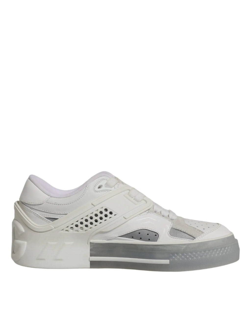 Baskets dolce & gabbana custom 2.zero blanches avec panneaux perforés gris translucide et semelle épaisse