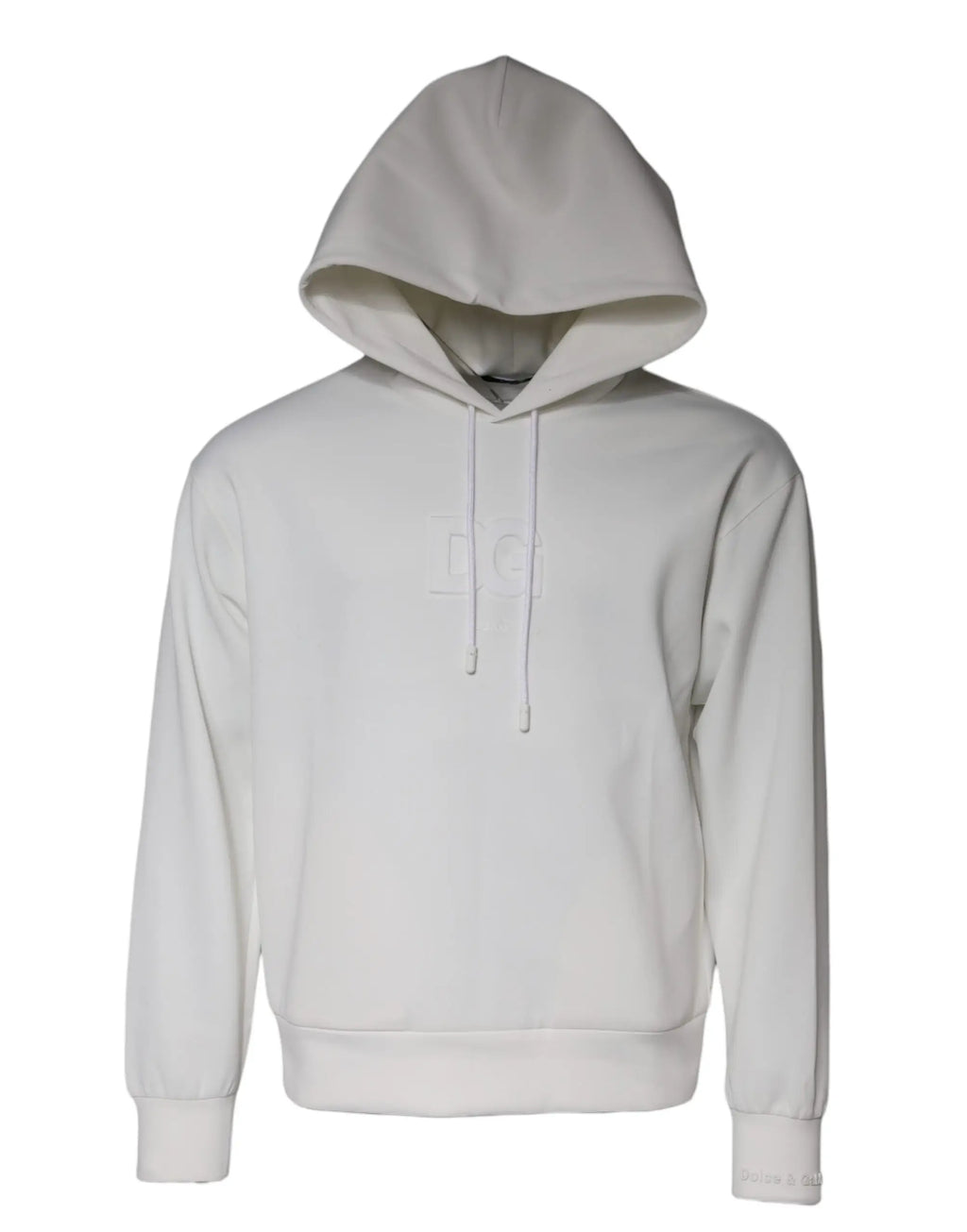Sweat à capuche homme dolce & gabbana blanc en coton minimaliste avec logo dg subtil sur la poitrine et cordons assortis