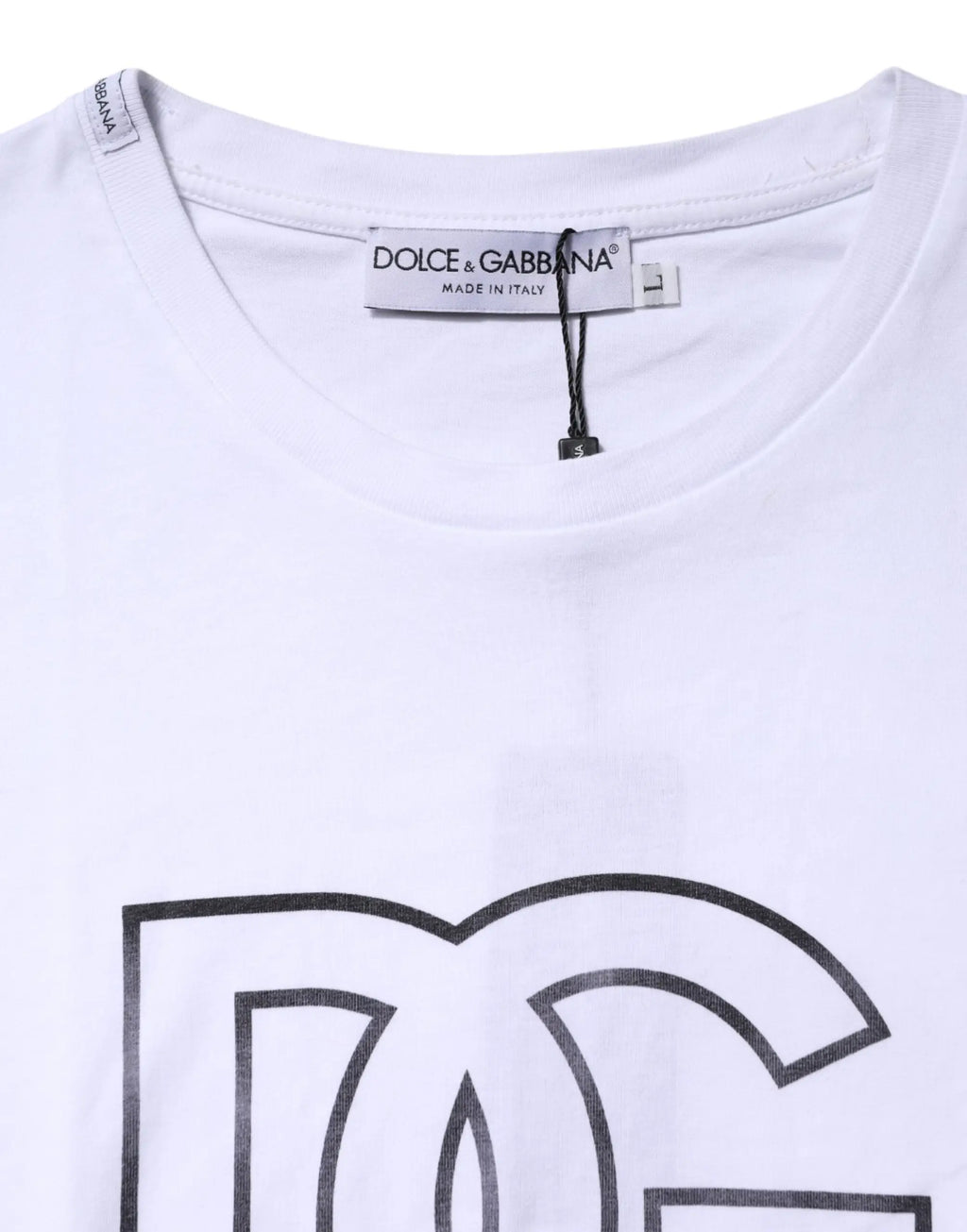 T-shirt blanc dolce & gabbana à manches courtes avec logo dg noir contour épais imprimé sur le devant