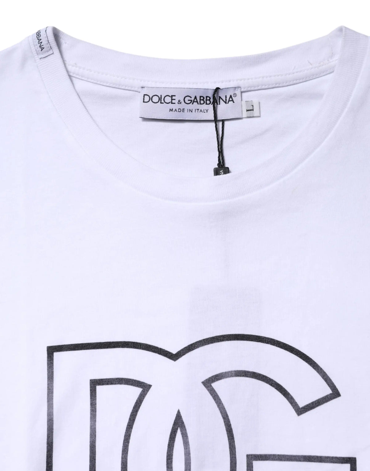 T-shirt blanc dolce & gabbana à manches courtes avec logo dg noir contour épais imprimé sur le devant