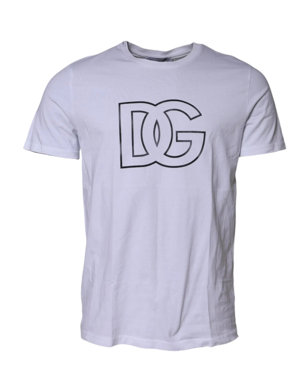Dolce & gabbana t-shirt blanc manches courtes en coton avec logo dg contour noir audacieux sur la poitrine
