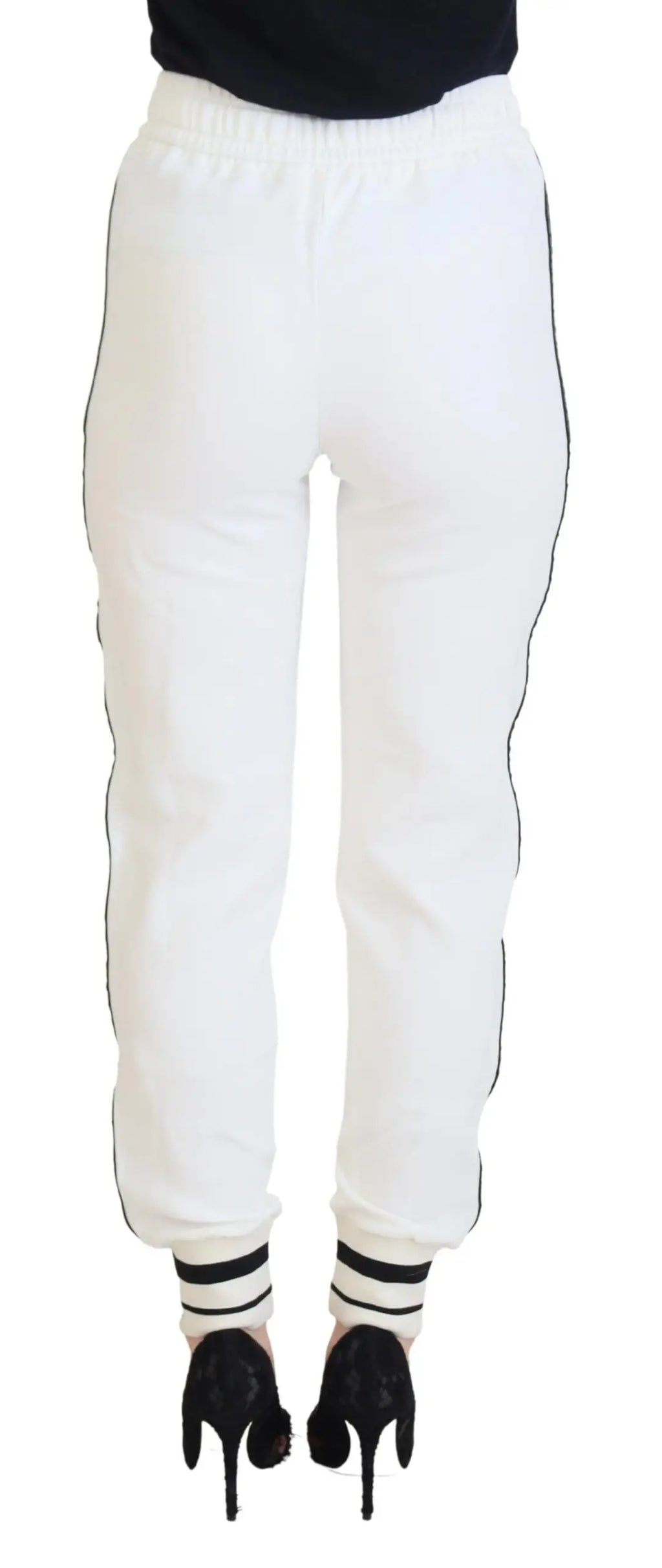Pantalon de jogging blanc dolce & gabbana avec bandes latérales noires et poignets côtelés en tissu doux