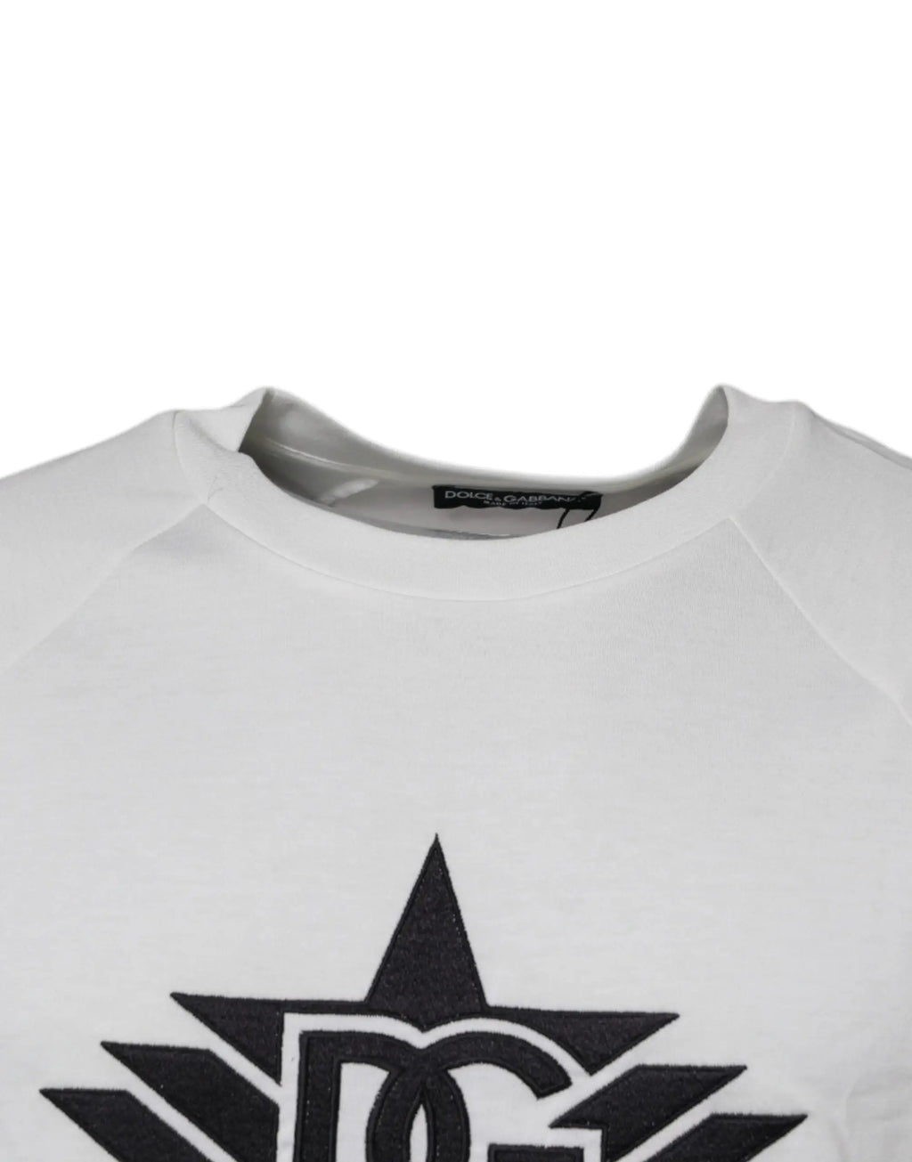 Sweatshirt blanc dolce & gabbana dg sport à col rond manches courtes avec logo étoile noir et initiales dc au centre