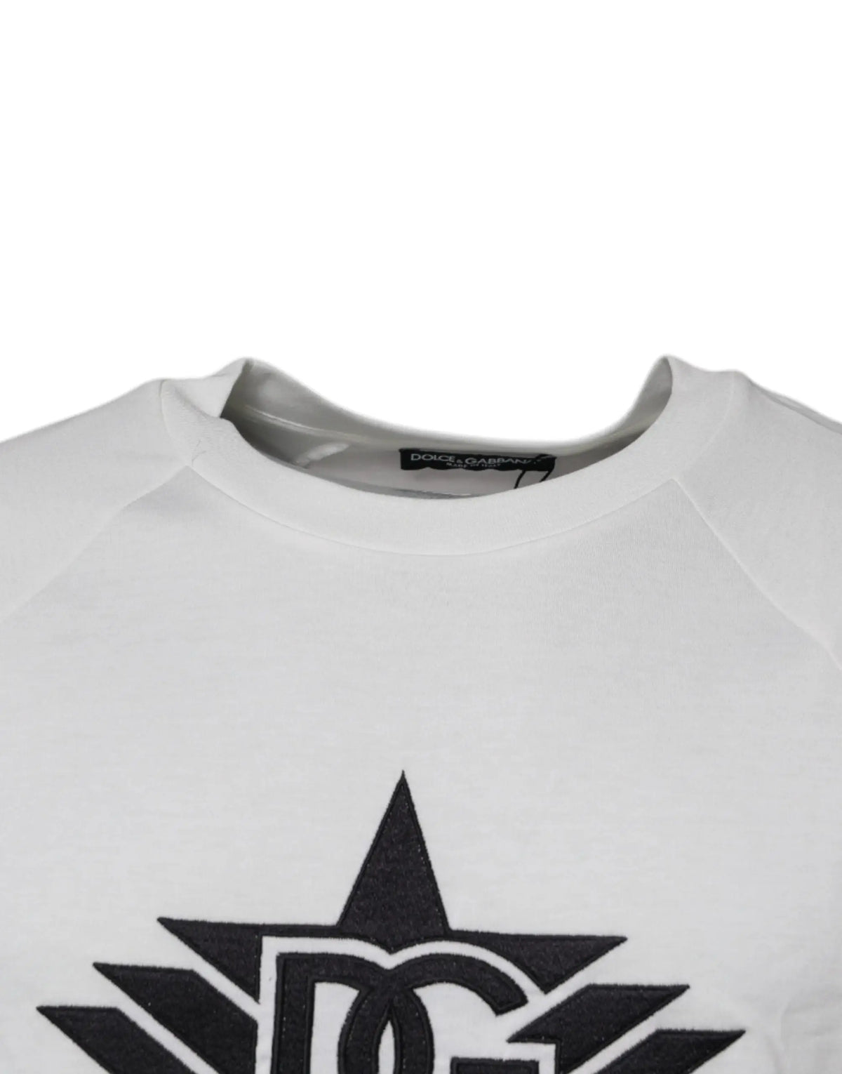 Sweatshirt blanc dolce & gabbana dg sport à col rond manches courtes avec logo étoile noir et initiales dc au centre