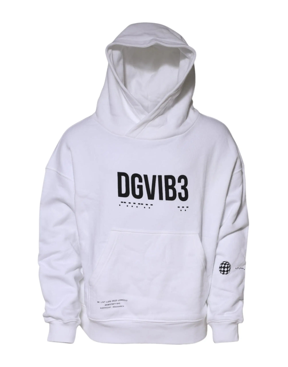 Sweatshirt homme à capuche Dolce & Gabbana blanc avec lettrage noir dgvib3 et patch damier sur la manche gauche