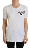 T-shirt blanc dolce & gabbana en coton avec graphique brodé noir et rouge de deux personnages de dessin animé