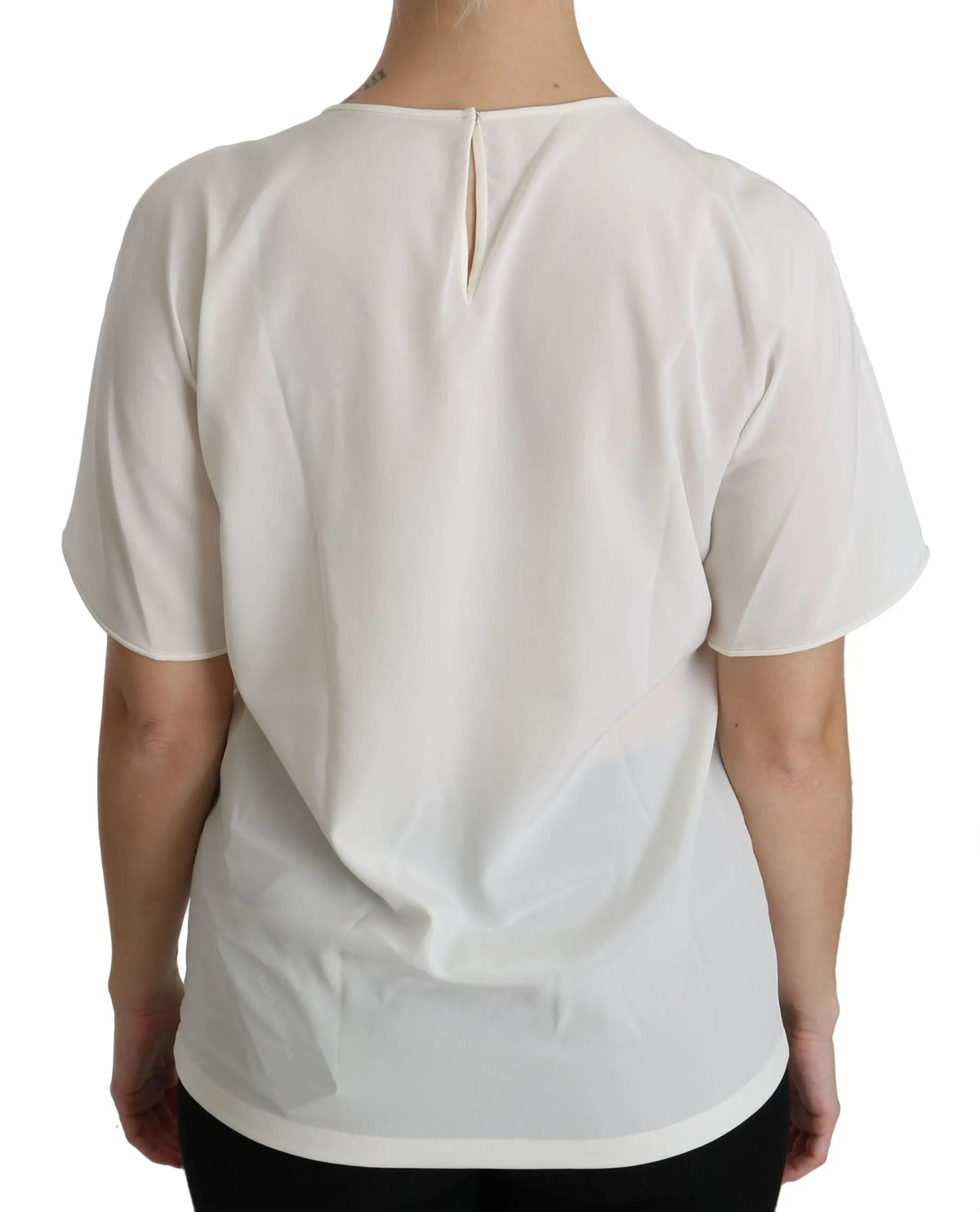 Blouse blanche légère dolce & gabbana à manches courtes avec petite fente au dos vue arrière