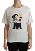 Tee-shirt en coton blanc off-white dolce & gabbana avec illustration familiale brodée colorée patch dgfamily