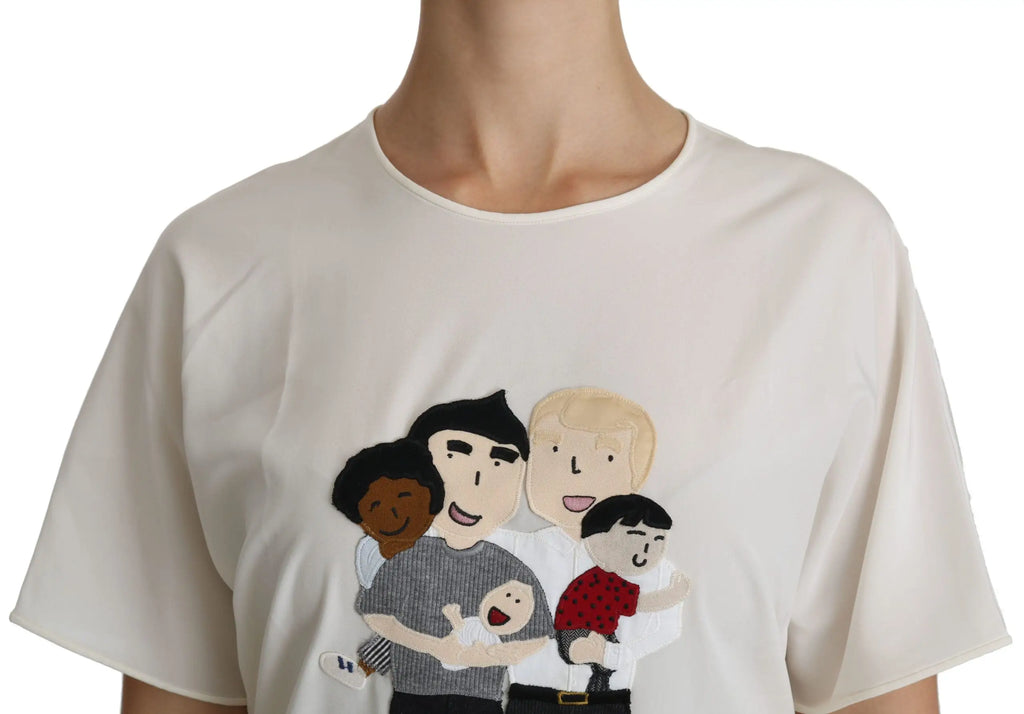 T-shirt cream dolce gabbana manches courtes avec broderie colorée famille patch dgfamily blanc