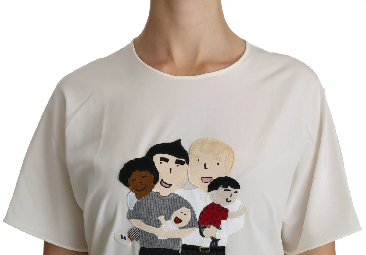 T-shirt cream dolce gabbana manches courtes avec broderie colorée famille patch dgfamily blanc