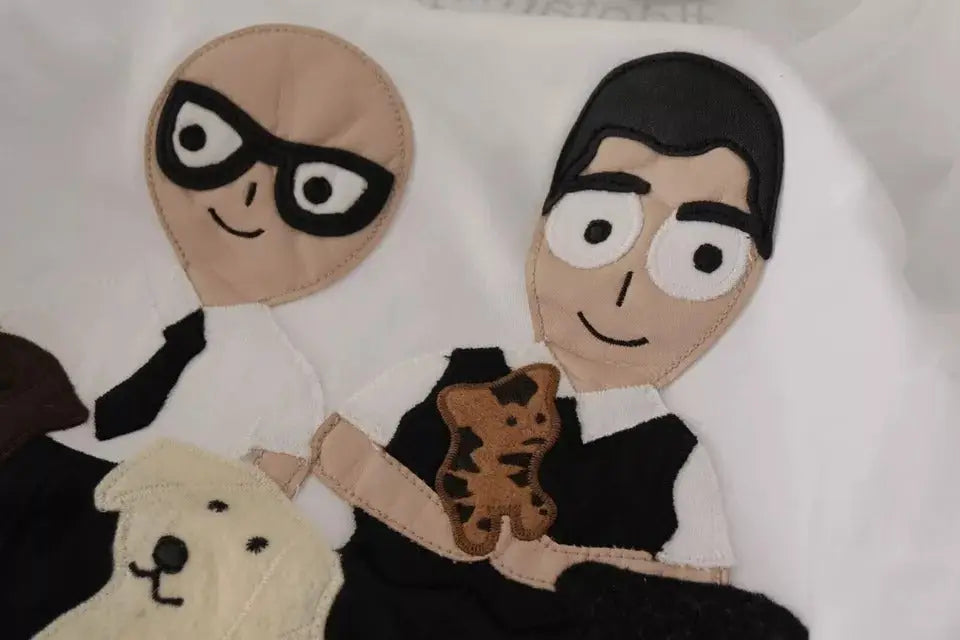 T-shirt en coton blanc dolce & gabbana avec patchs brodés de deux personnages tenant un petit ours en peluche