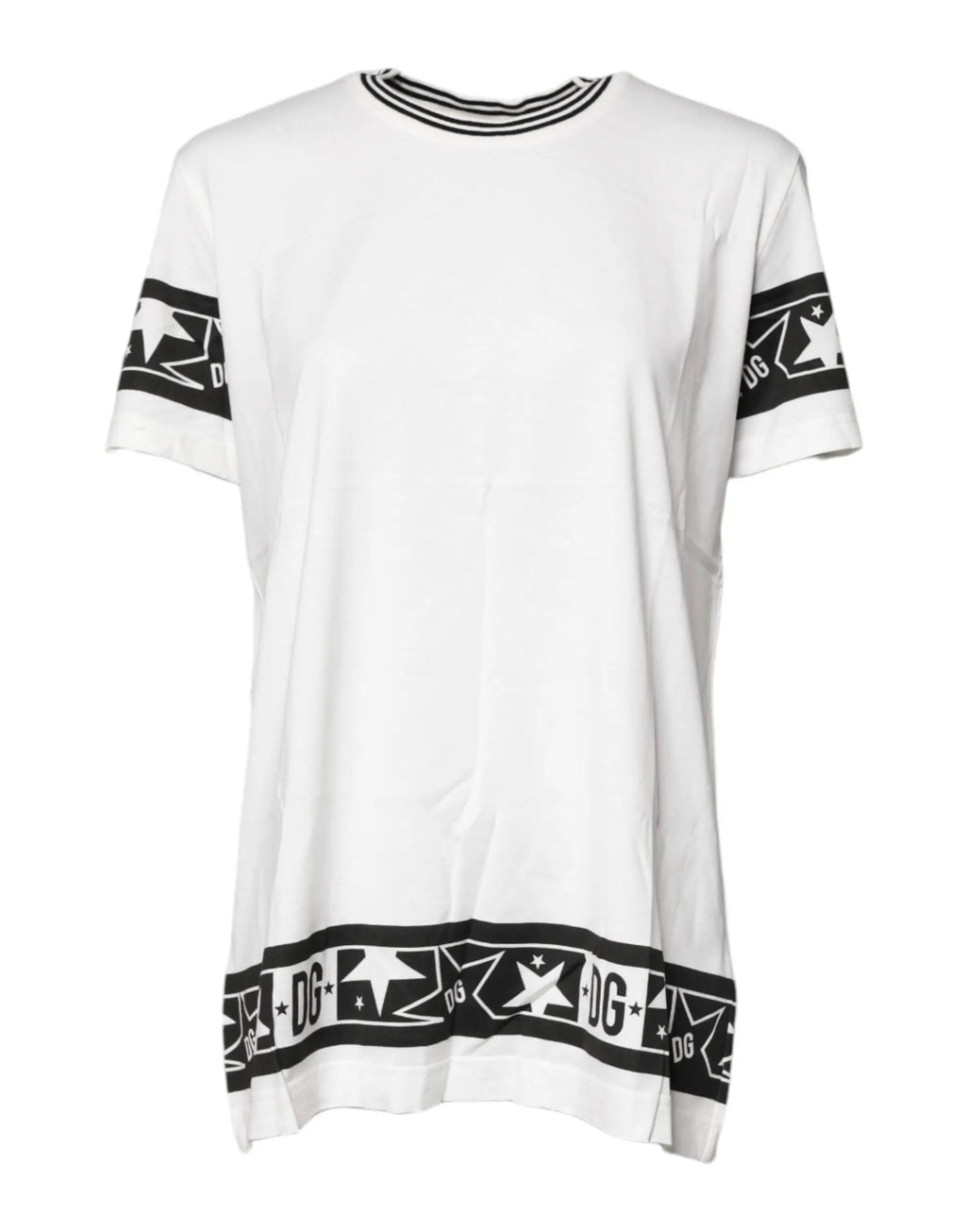 T-shirt blanc dolce gabbana dgmillennials en coton avec étoile noire et bandes dg sur manches col et ourlet