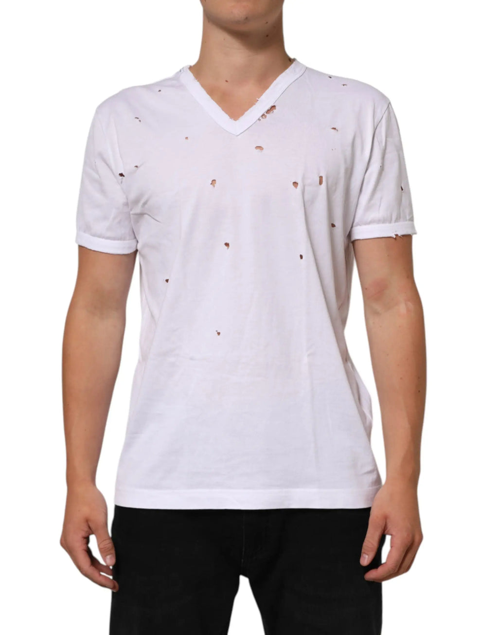 Dolce & gabbana t-shirt homme blanc en coton avec col en v et détails délavés subtils