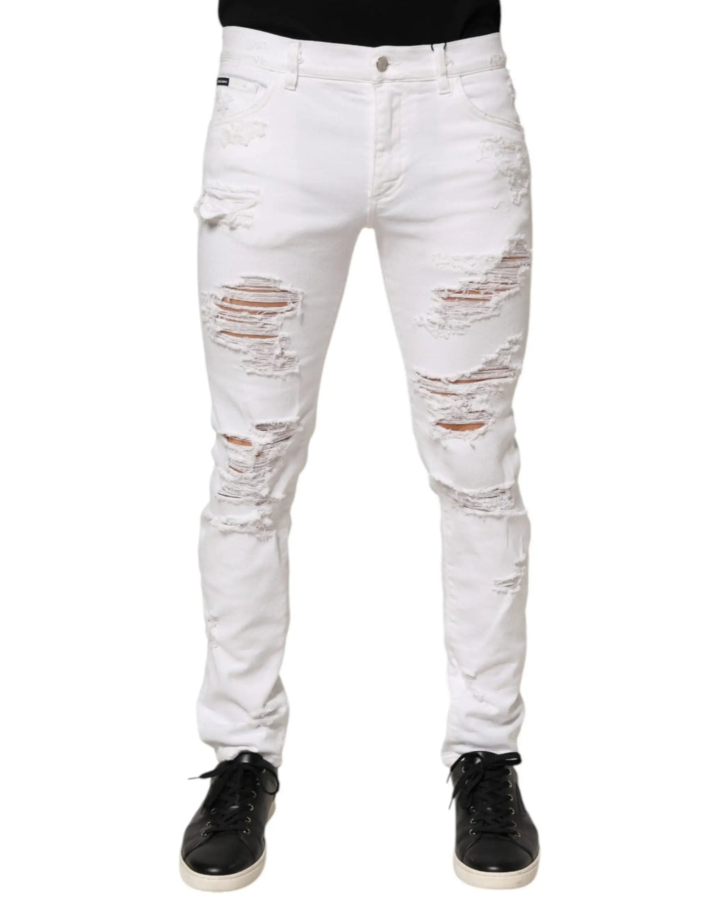 Jeans slim fit en denim blanc distressed avec genoux déchirés dolce & gabbana