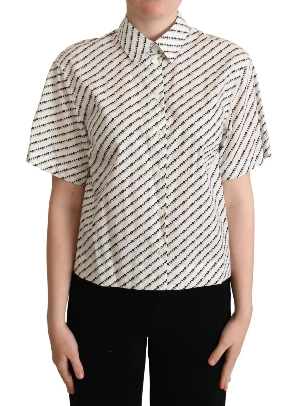 Chemise dolce & gabbana à manches courtes en tissu léger crème avec rayures diagonales noires