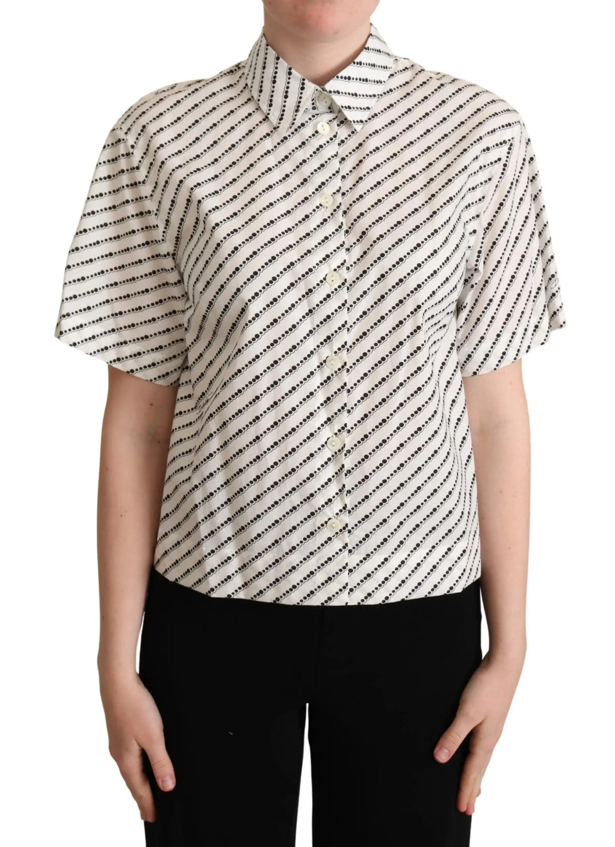 Chemise dolce & gabbana à manches courtes en tissu léger crème avec rayures diagonales noires
