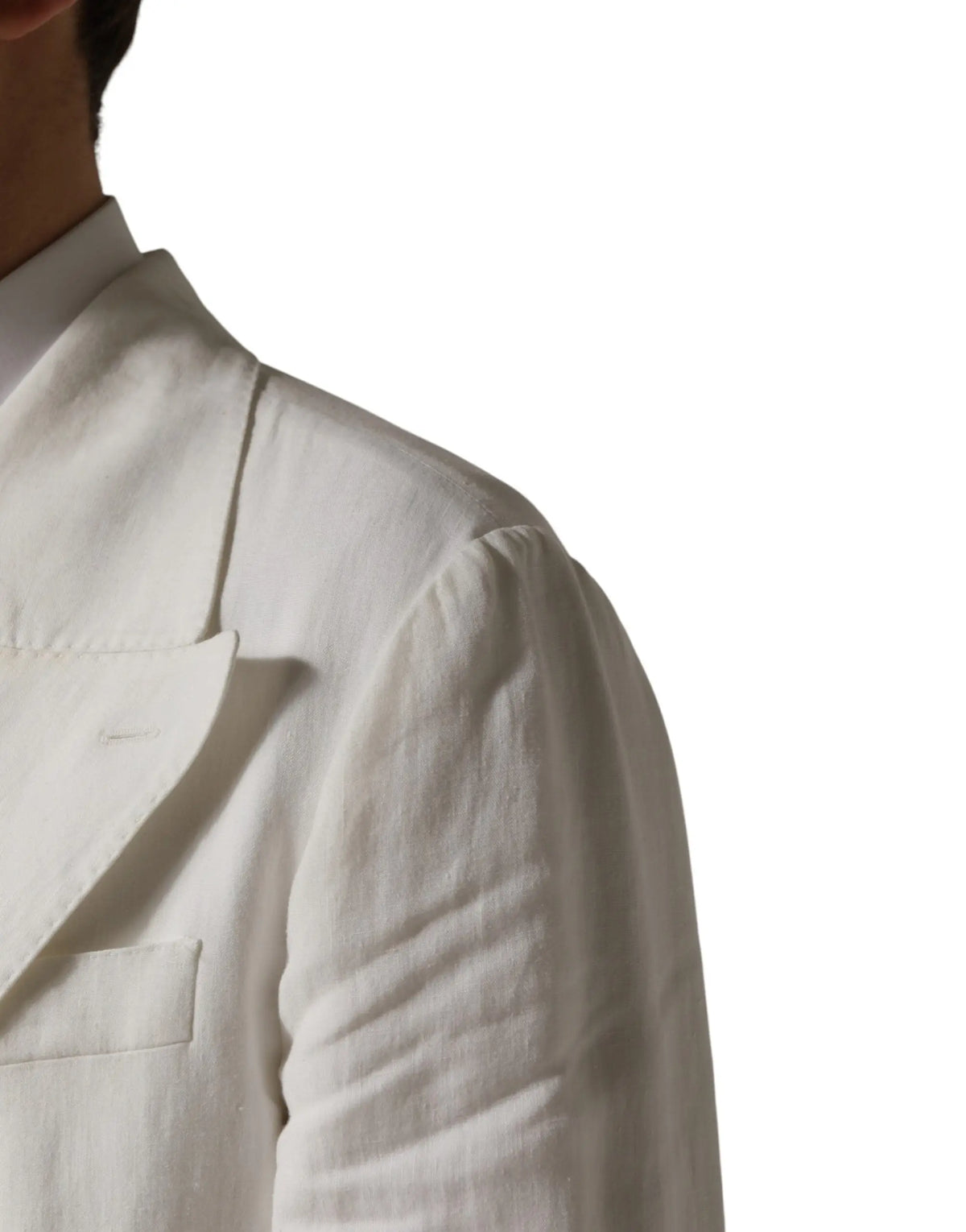 Dolce & gabbana trench coat blanc double boutonnage en lin avec épaules structurées et texture subtile
