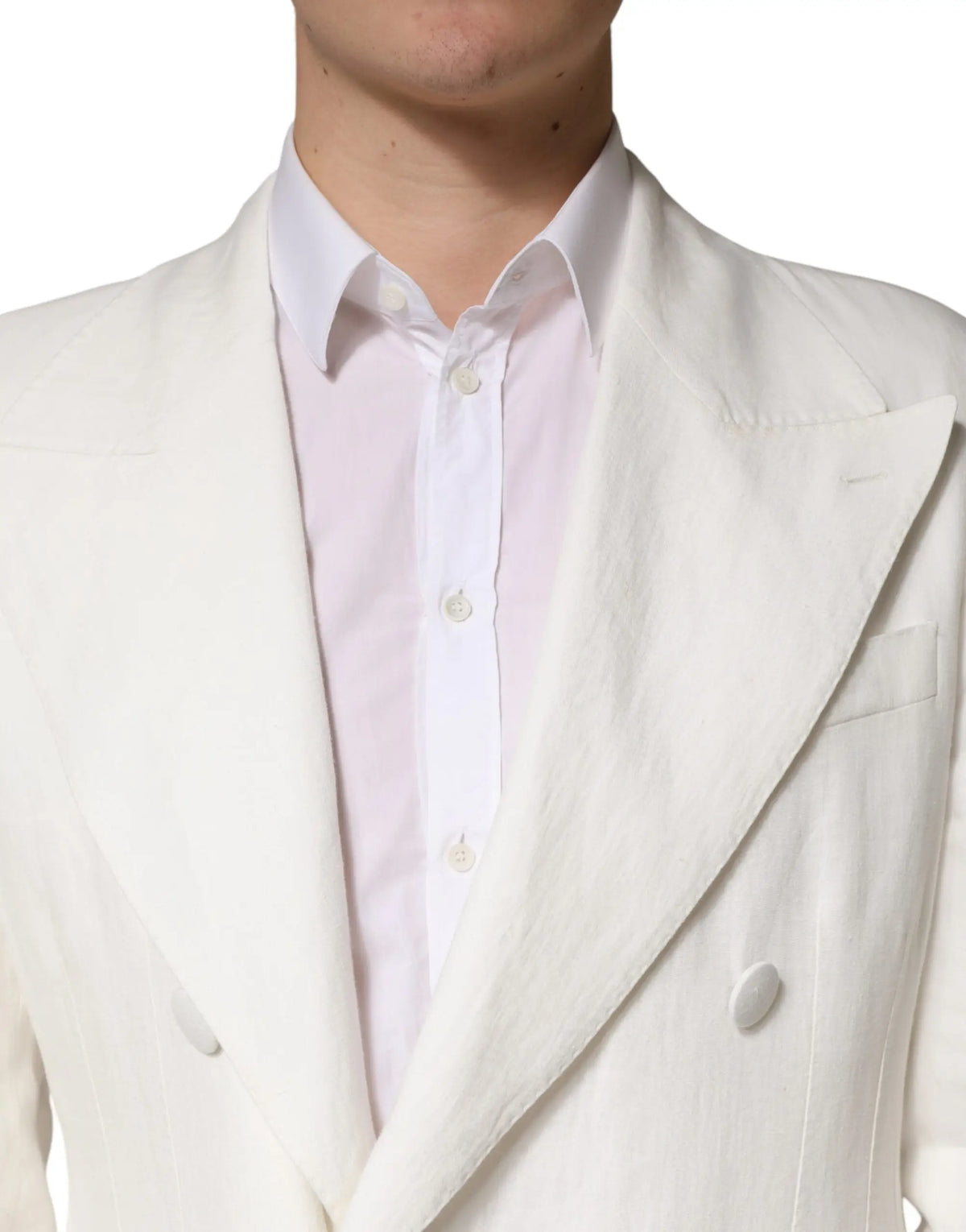 Dolce & gabbana white double breasted men’s trench coat jacket with subtle texture and matching buttons