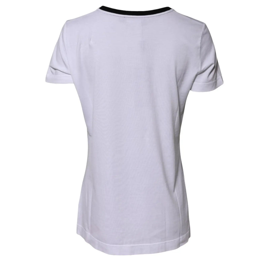 T-shirt blanc à manches courtes pour femme dolce & gabbana avec col rond côtelé noir en coton élégance