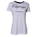 T-shirt dolce & gabbana blanc en coton avec inscription eleganza en cursive noire et col rond côtelé noir