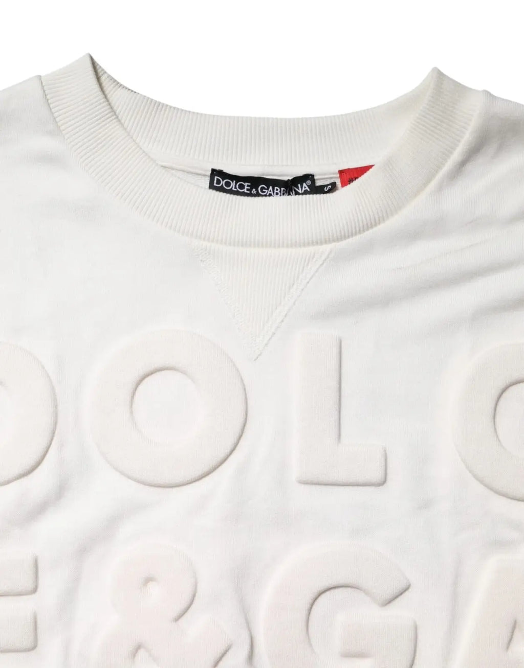 Sweatshirt blanc dolce & gabbana en coton avec lettrage en relief embossé sur la poitrine