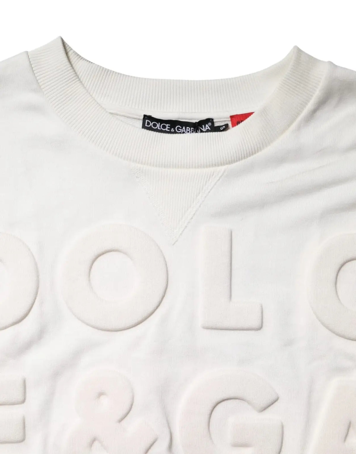 Sweatshirt blanc dolce & gabbana en coton avec lettrage en relief embossé sur la poitrine