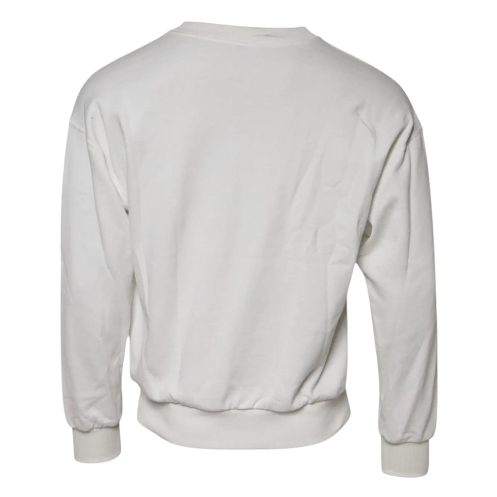 Dolce gabbana sweat en coton blanc avec logo embossé à col rond manches longues et poignets côtelés