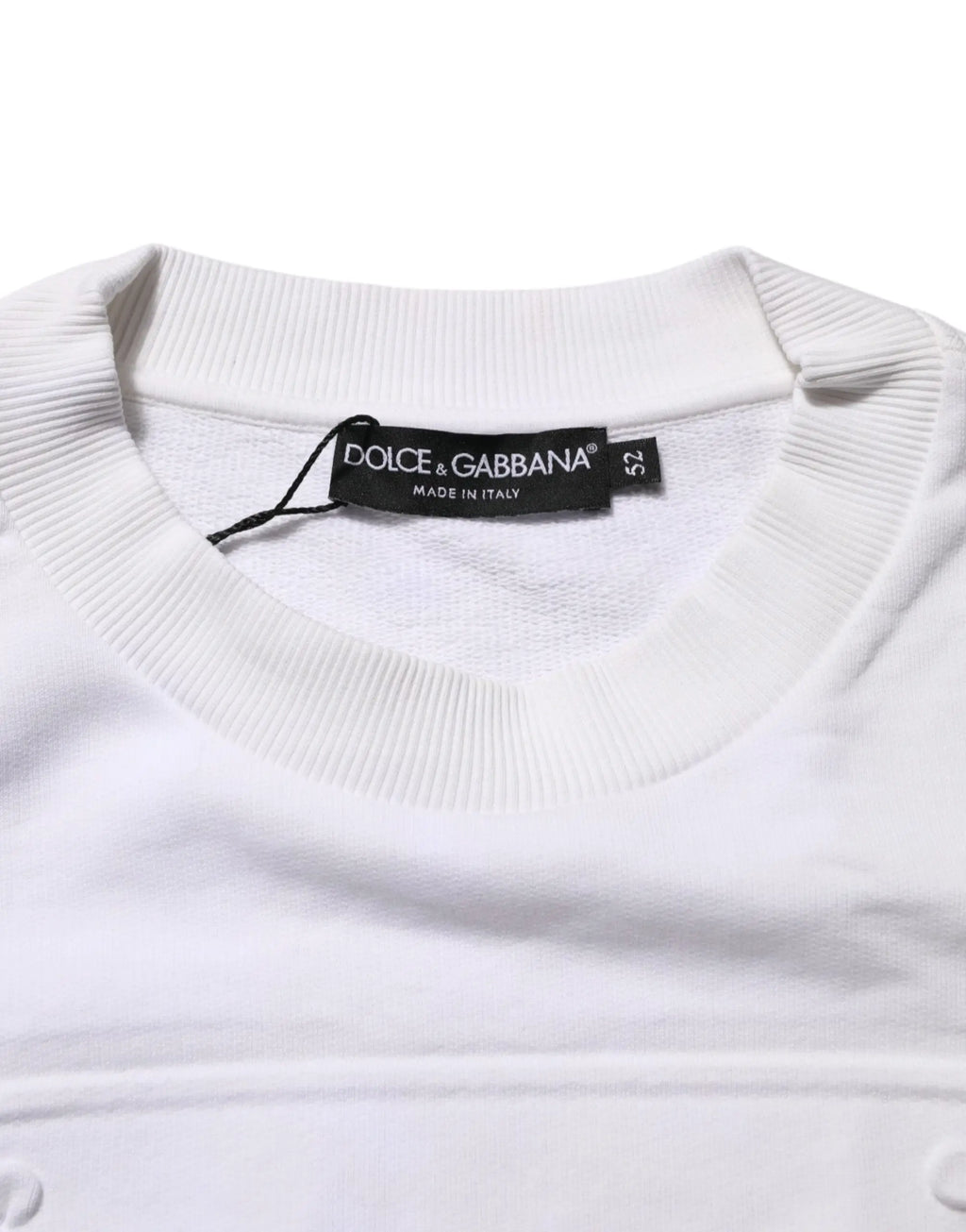 Pull dolce & gabbana blanc pour homme avec logo en relief col rond et poignets côtelés fabriqué en italie