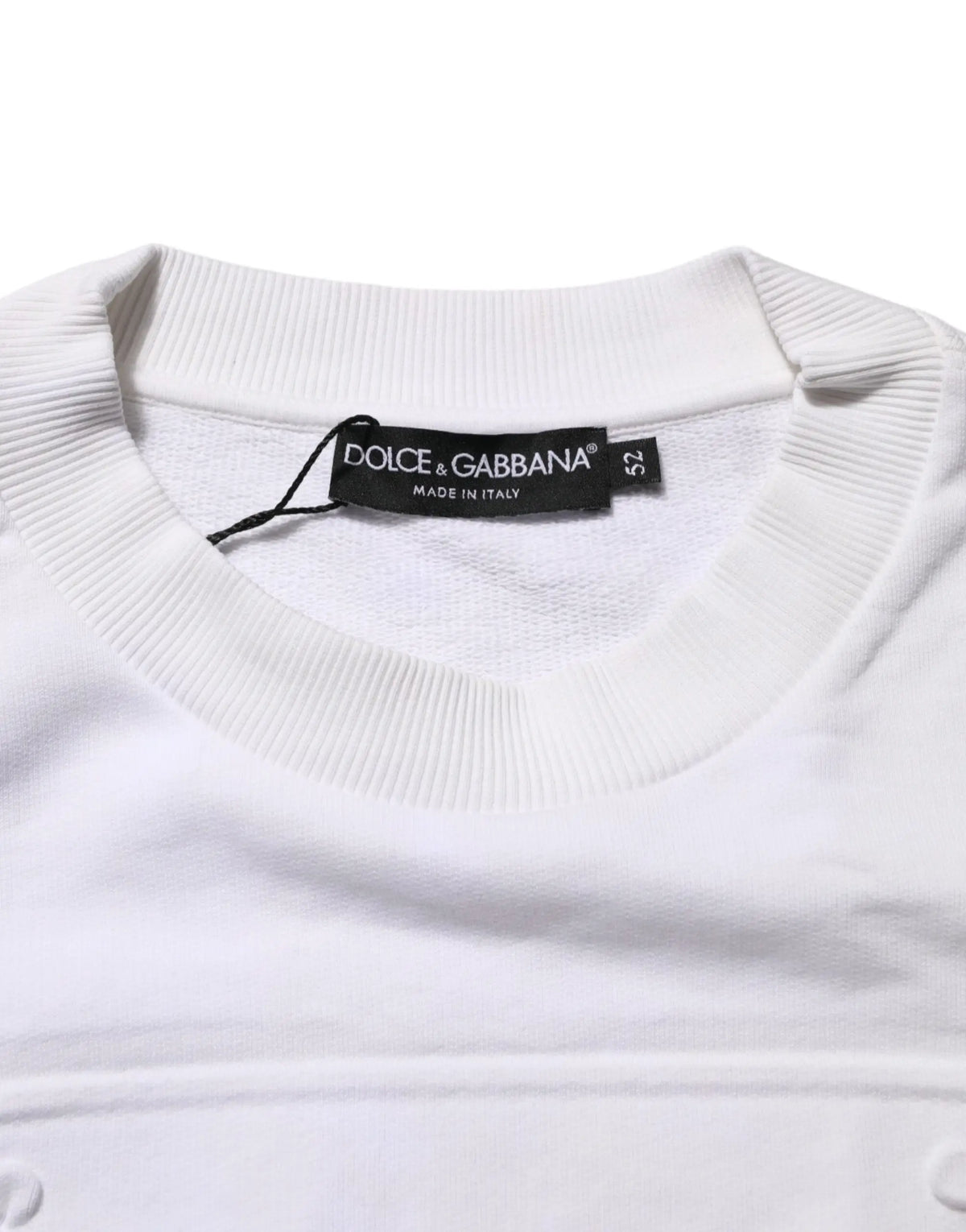 Pull dolce & gabbana blanc pour homme avec logo en relief col rond et poignets côtelés fabriqué en italie