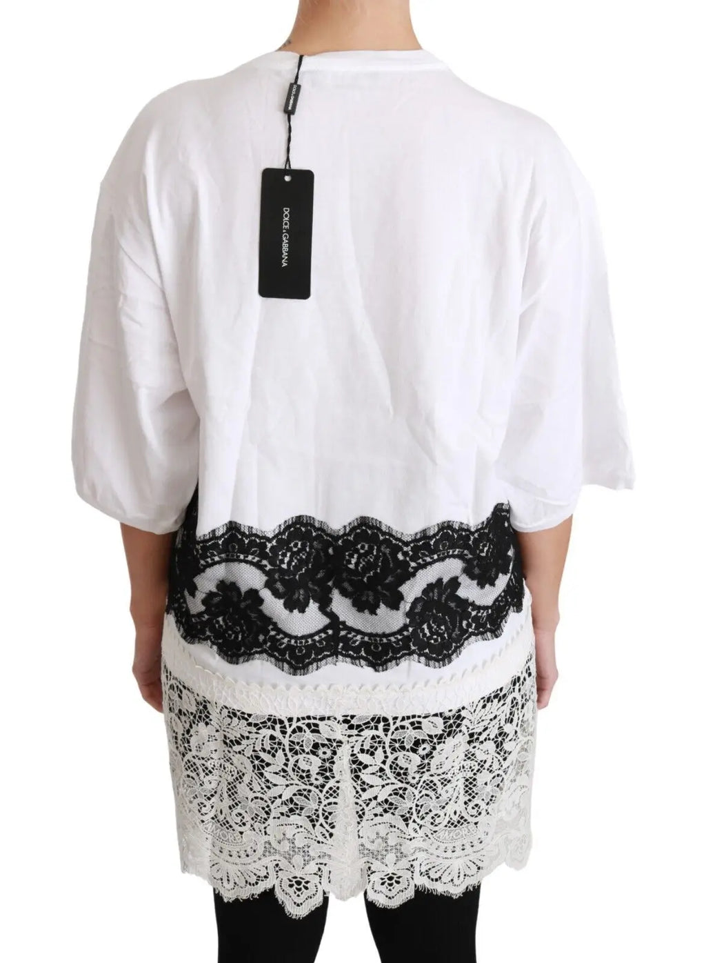 Blouse blanche dolce & gabbana en coton avec bordure en dentelle noire et blanche fashion sinner