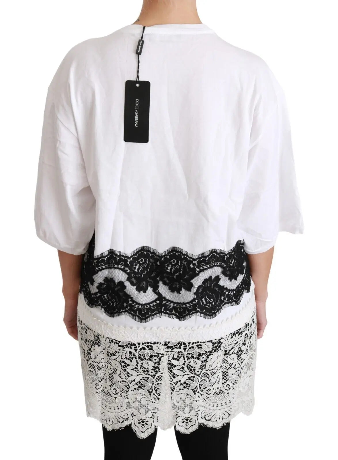 Blouse blanche dolce & gabbana en coton avec bordure en dentelle noire et blanche fashion sinner