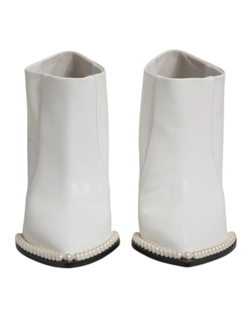 Bottes cheville en cuir blanc à talon dolce & gabbana avec bordure perles fausses et semelle noire