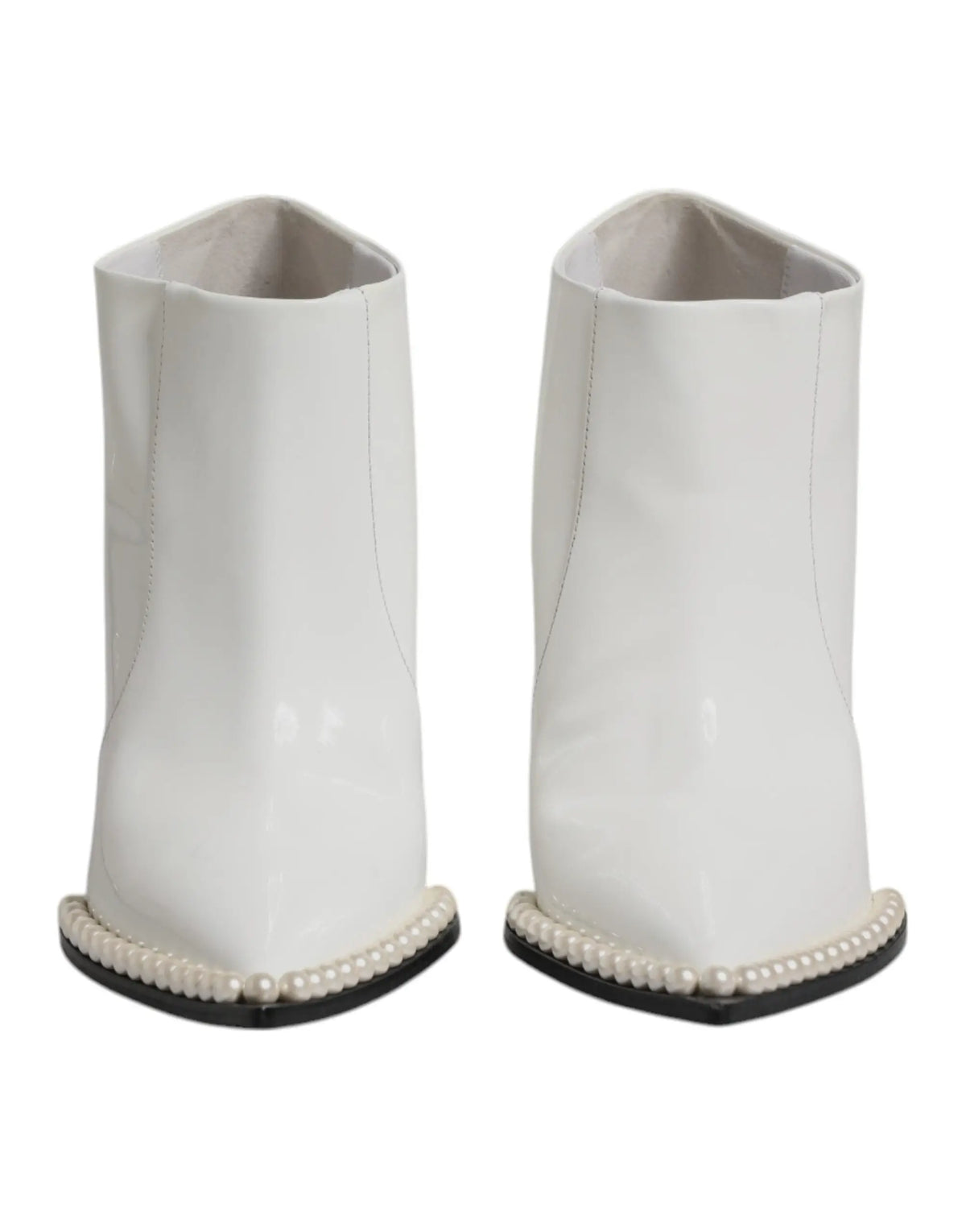 Bottes cheville en cuir blanc à talon dolce & gabbana avec bordure perles fausses et semelle noire