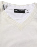 Dolce & gabbana pull en lin blanc à col en v avec tricot texturé et bord côtelé