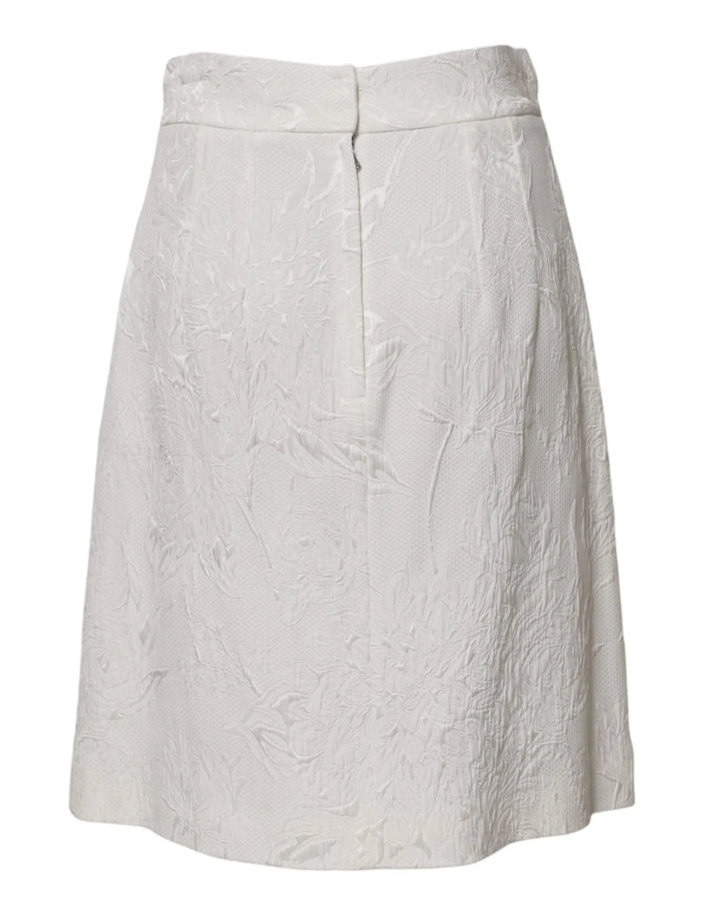 Jupe blanche dolce et gabbana en brocart floral texturé avec taille haute et coupe évasée