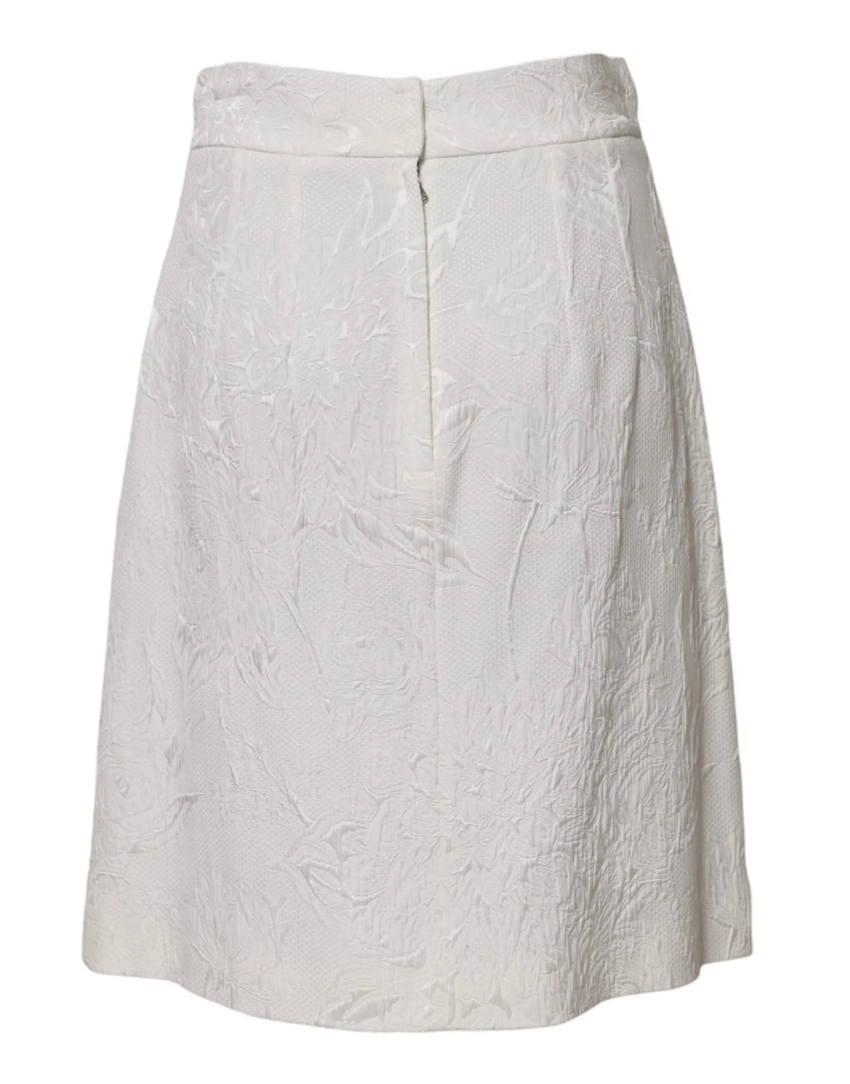 Jupe blanche dolce et gabbana en brocart floral texturé avec taille haute et coupe évasée